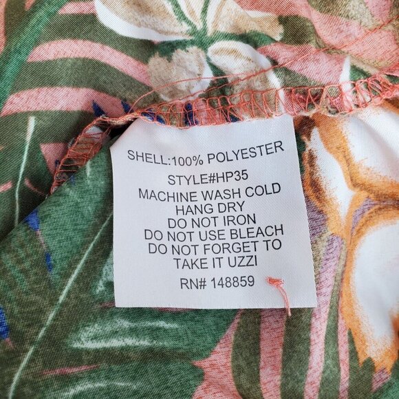 Uzzi Mens XL Hawaiian Floral Short Sleeve Shirt Green/Orange Tropical Button-Up - Picture 5 of 10